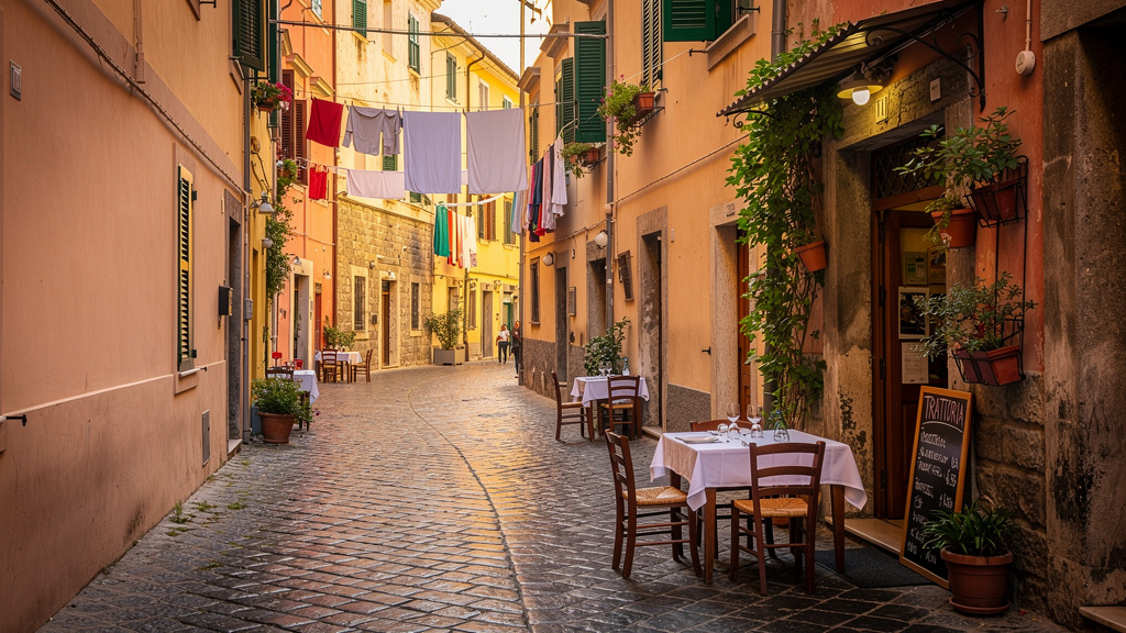 Narrow cobblestone streets of Salerno's historic centro storico